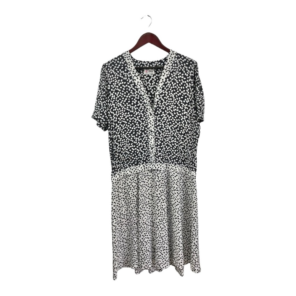 Vintage Navy and White Reverse Printed Drop Waist Short Sleeve Midi Dress - Picture 2 of 6